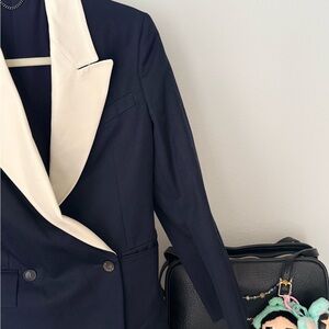 Salvatore Ferragamo Blazer with Cream Leather Lapel